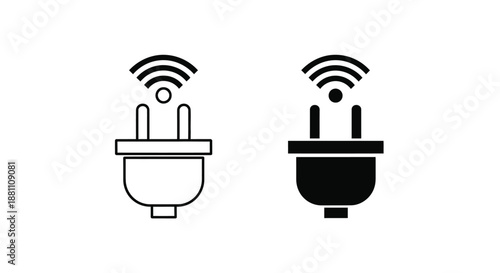Black and white icons of electric plugs with WiFi symbols on a plain white background.