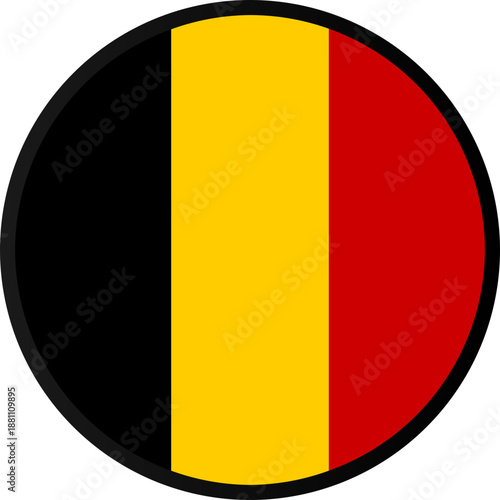 Símbolo redondo de la bandera de Bélgica. Icono de ubicación para mapas, viajes e historia. Ilustración vectorial en color.
