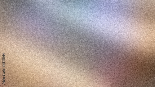 Abstract 4K grainy background featuring a soft blurred gradient of silver, blue, tan, and bronze tones. A textured metallic backdrop for modern digital designs
