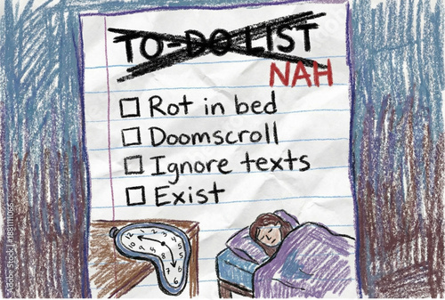 Relaxed woman ignoring to do list and enjoying lazy day in bed