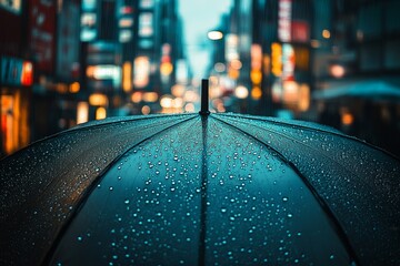 Rainy city scene, Wet pavement with neon reflections and moody city ambiance, Closeup of rainy city environment featuring illuminated reflections and atmospheric silhouettes