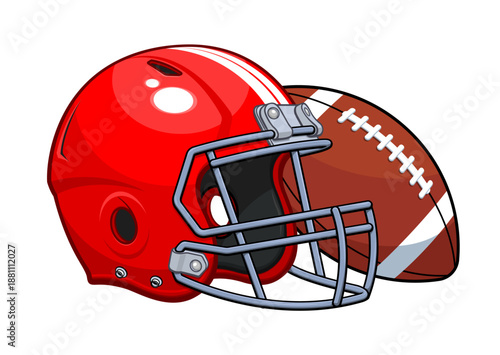 classic american football gridiron helmet red and ball sport icon symbol logo vector isolated on transparent background
