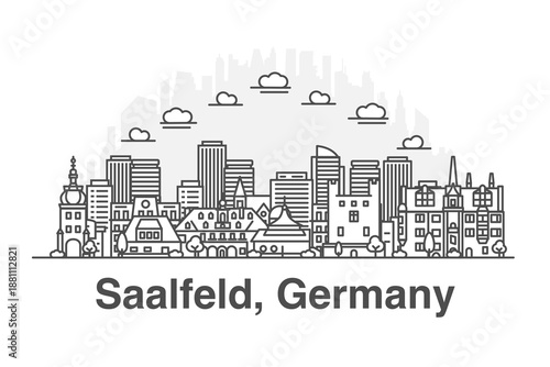 Saalfeld, Germany architecture line skyline illustration. Linear vector cityscape with famous landmarks, city sights, design icons. Editable stroke.
