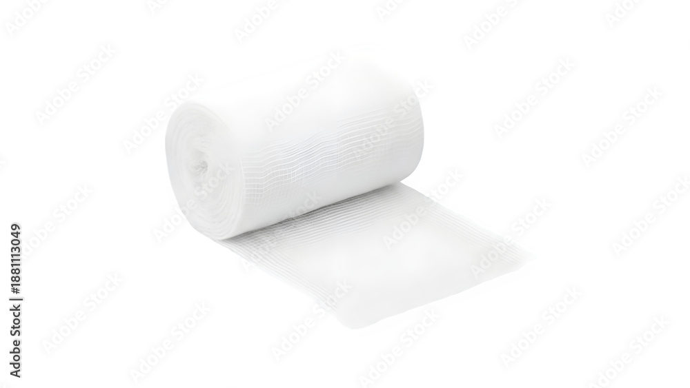 Fototapeta premium Sterile White Medical Gauze Roll Partially Unrolled Isolated on Transparent Background PNG