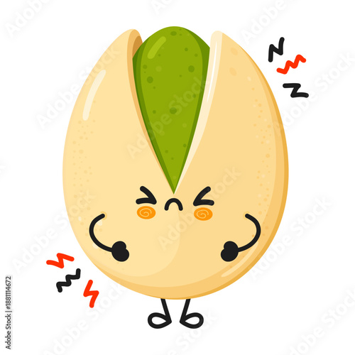 Frustrated pistachio cartoon character feeling angry and stressed