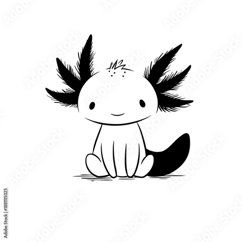 Axolotl. Axolotl simple black and white line art vector logo