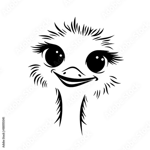 Ostrich. Ostrich simple black and white line art vector logo