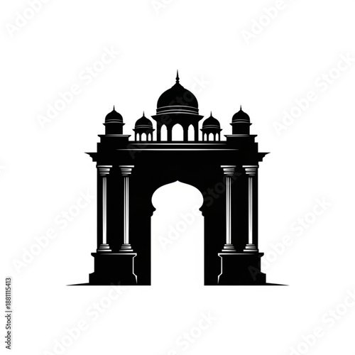 Black silhouette of an indian gate monument