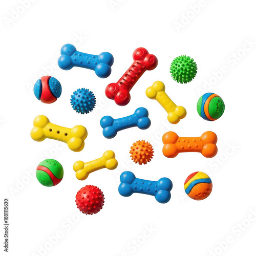 Vibrant assortment of dog toys isolated on transparent background