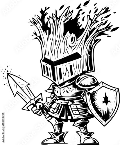 Knight with Flaming Helmet Illustration