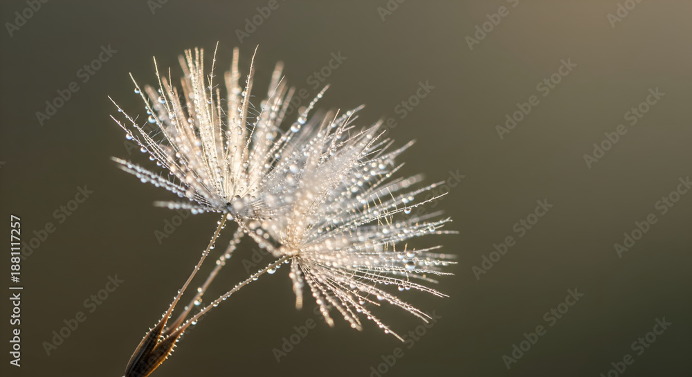 Obraz premium Macro view of dandelion seeds with water droplets