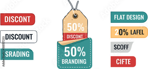 Set of sale price tags and labels featuring discount stickers and retail business icons in a vector illustration for shopping promotion and special offer banner design