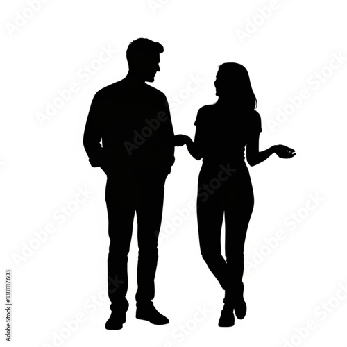 Silhouette of a man and woman standing together in black