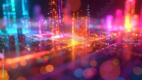 Wallpaper Mural Abstract digital city with glowing lights, representing technology, connectivity, and futuristic urban landscape. Torontodigital.ca