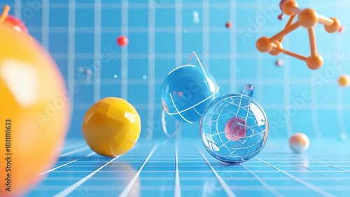 Wallpaper Mural Abstract 3D render of colorful spheres and molecules floating in a grid environment. Torontodigital.ca