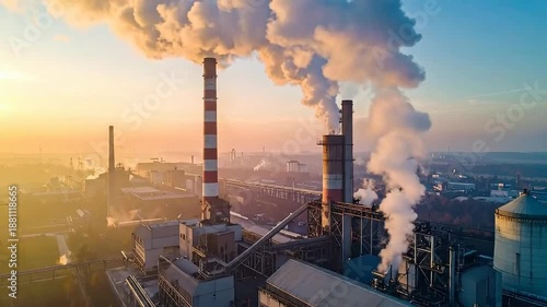 Wallpaper Mural Aerial view of industrial plant with smoke stacks emitting pollution into the atmosphere. Torontodigital.ca