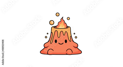 Cartoon volcano character with flames erupting smiling happy illustration
