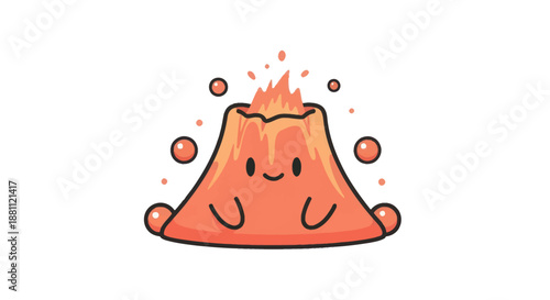 Cartoon volcano character with lava eruption and smiling face isolated