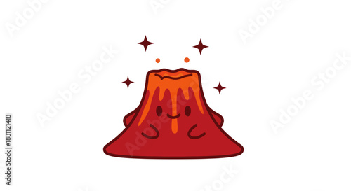 Cartoon volcano character with smiling face and glowing lava illustration