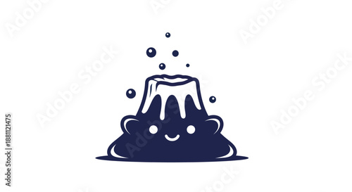 Cartoon volcano illustration with bubbles and a smiling face isolated on white