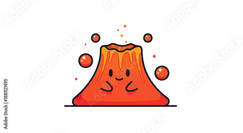 Cartoon volcano illustration with magma bubbles and a smiling face on white