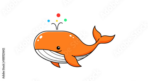Tableau sur toile Cartoon whale illustration with colorful water spouts isolated on white