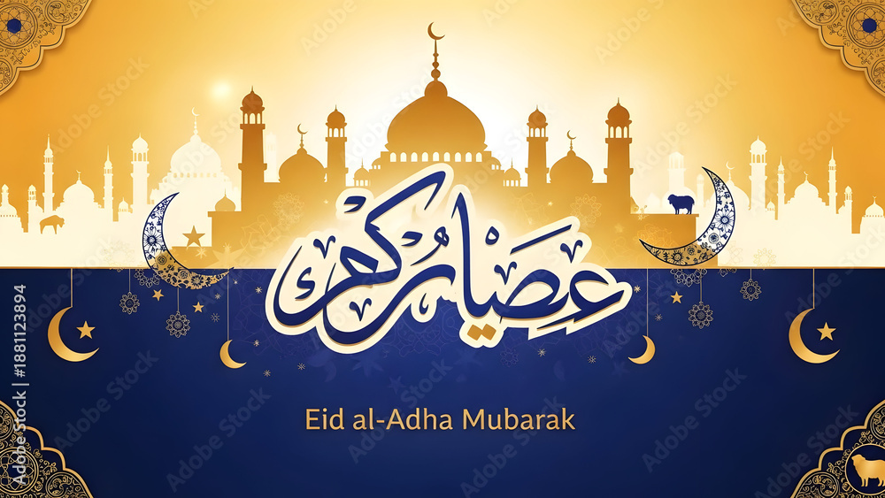 Naklejka premium Eid al adha mubarak islamic holiday greeting card