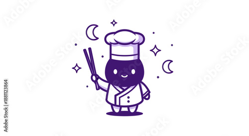 Chef cartoon character holding chopsticks vector illustration design