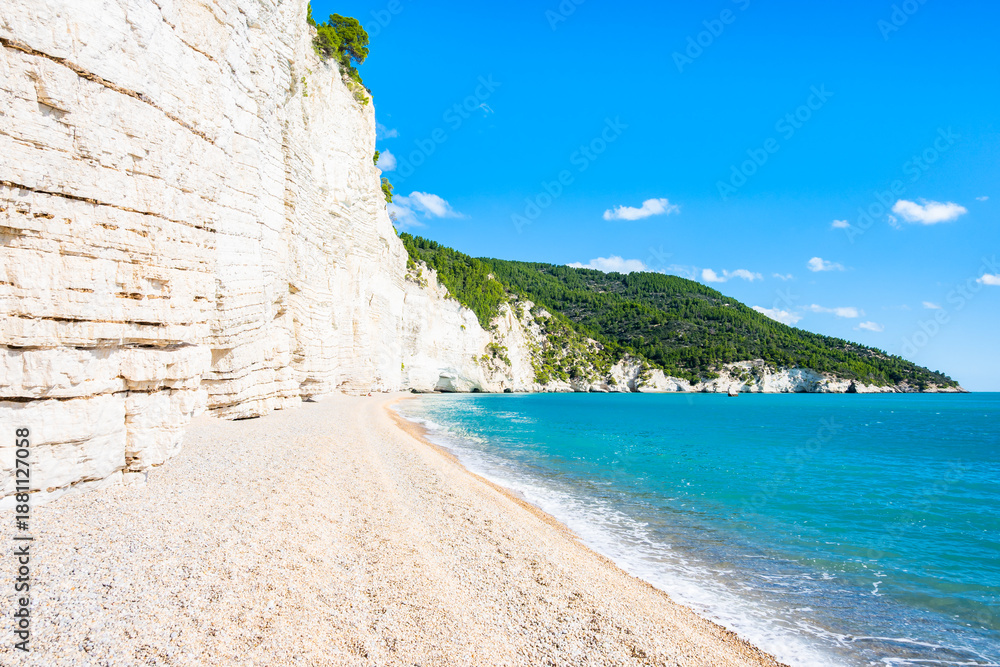 custom made wallpaper toronto digitalMajestic white limestone cliffs towering over a quiet pebble Vignanotica beach on the Gargano coast, Apulia, Italy
