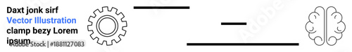 Innovation, technology, brain function, creativity, connection, engineering. A gear linked to a brain with connecting lines. Innovation and technology concept through machine and brain symbolism