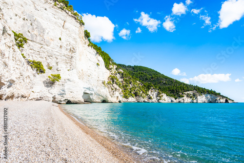 Wallpaper Mural Majestic white limestone cliffs towering over a quiet pebble Vignanotica beach on the Gargano coast, Apulia, Italy Torontodigital.ca