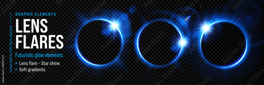 Fototapeta premium Blue halo black background light magic for eclipse neon circular. Star digital border with blue current space for technology beam cosmos. Black tech blue with glowing halo transparent.