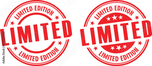 A limited edition rubber stamp design in a red circle in a grunge style, isolated on a white background. Vector illustration.