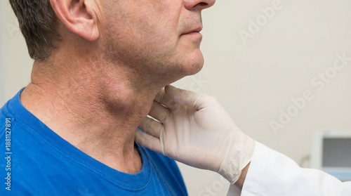 Medical Professional Examining Swollen Lymph Node On Patient Neck