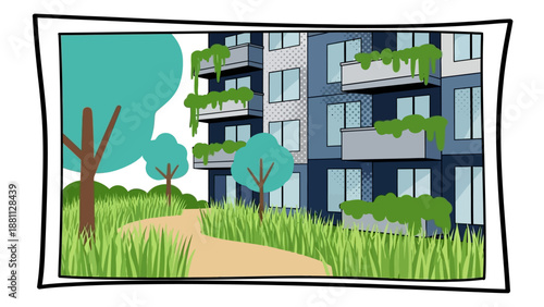 Modern sustainable architecture: green apartment building with vertical gardens and eco-friendly design