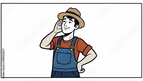 Retro comic style farmer in overalls and hat