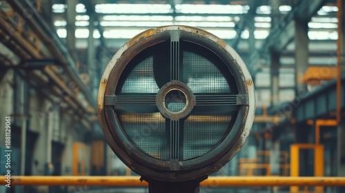 Industrial ventilation fan in abandoned factory