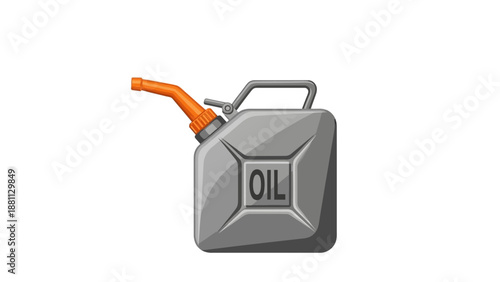 Realistic metal oil canister with spout on white background