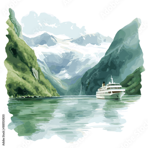 Geirangerfjord. Geirangerfjord watercolor vector illustration