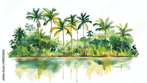 Kaw Marshlands. Kaw Marshlands hand drawn watercolor illustration