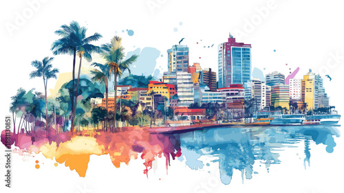 Guayaquil Malecon 2001. Guayaquil Malecon 2001 hand drawn watercolor illustration