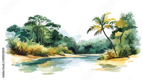 Raleighvallen Nature Reserve . Raleighvallen Nature Reserve  hand drawn watercolor illustration