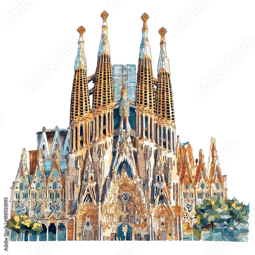 Sagrada Familia. Sagrada Familia watercolor vector illustration