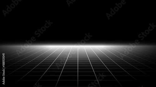 Futuristic digital landscape with glowing grid horizon. Mesh wireframe grid. High-tech innovation and data systems. Cyber space. Loop animation.