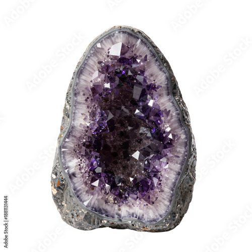 Massive Amethyst Geode with Sparkling Crystal Points on White Background