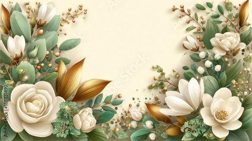 Floral Border Composition Center Pale Beige