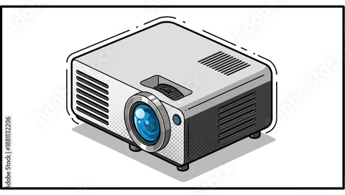Isometric projector with halftone design perfect for media graphics and tech concepts