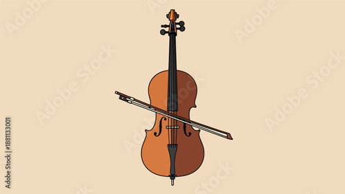 Violin and Bow Illustration on Beige.