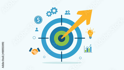 Target with Arrow and Business Icons.