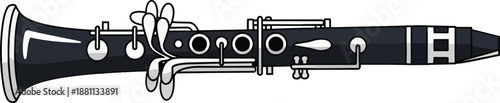 Black and White Clarinet Illustration.
